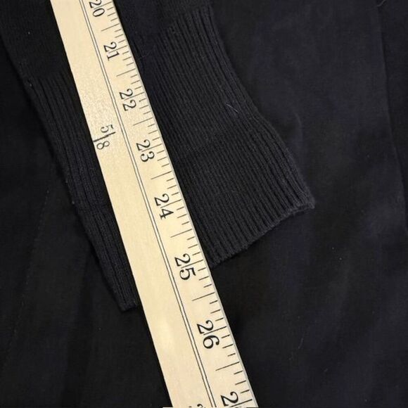 H by Halston Faux Suede Jacket w/ Sweater Knit Sleeves Black Zip Front Size 14 - Picture 13 of 14